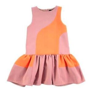 MOLO TAN PINK ORANGE COLOR BLOCK CANAL DROP WAIST SLEEVELESS RUFFLE DRESS